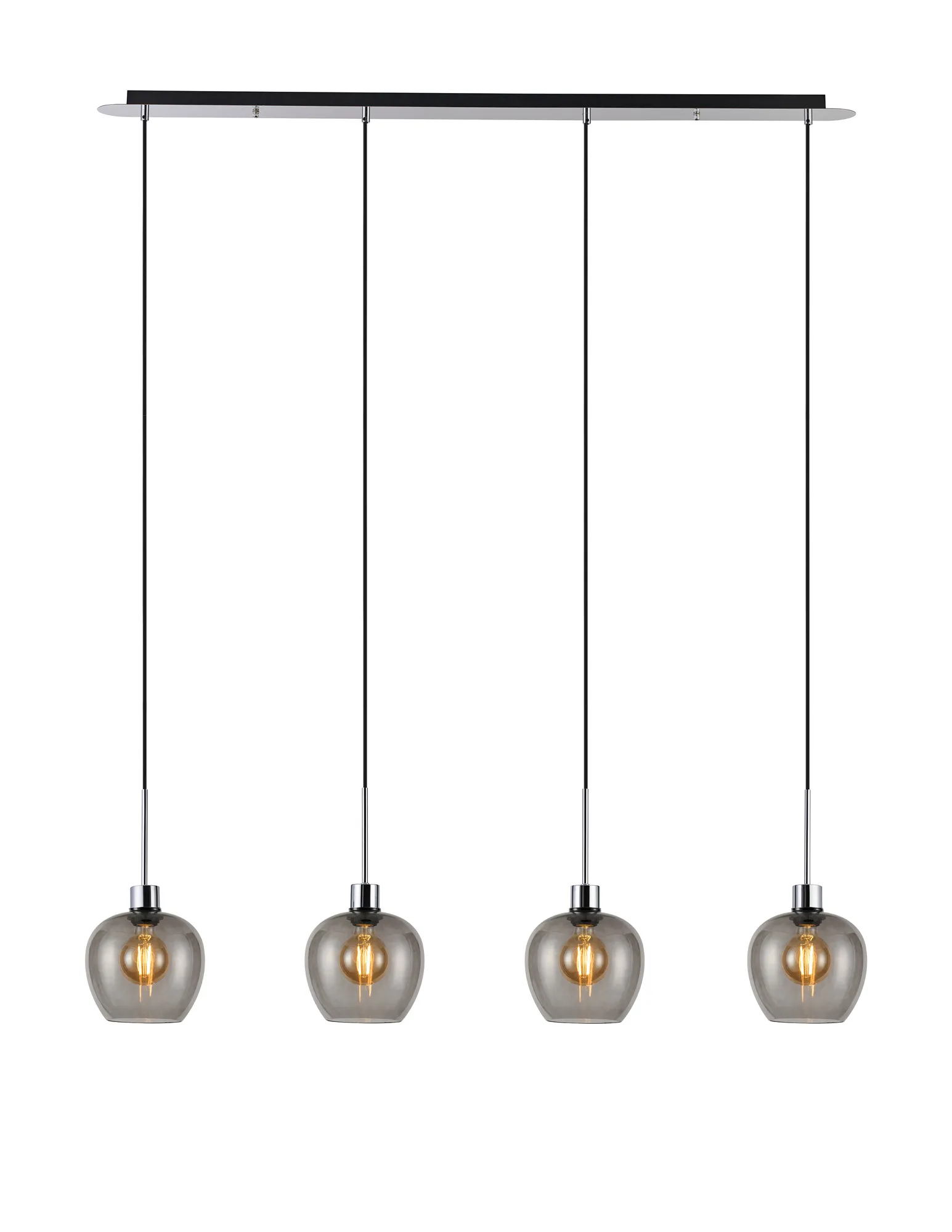 DK1326  Lori Linear Pendant, 4 Light Adjustable E27, Polished Chrome/Smoke Wine Shades